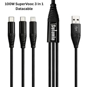 Sulania Orignal 100W 1 Meter SuperVooc 3 In 1 USB Type A to Micro USB, Type C & Lightning Datacable