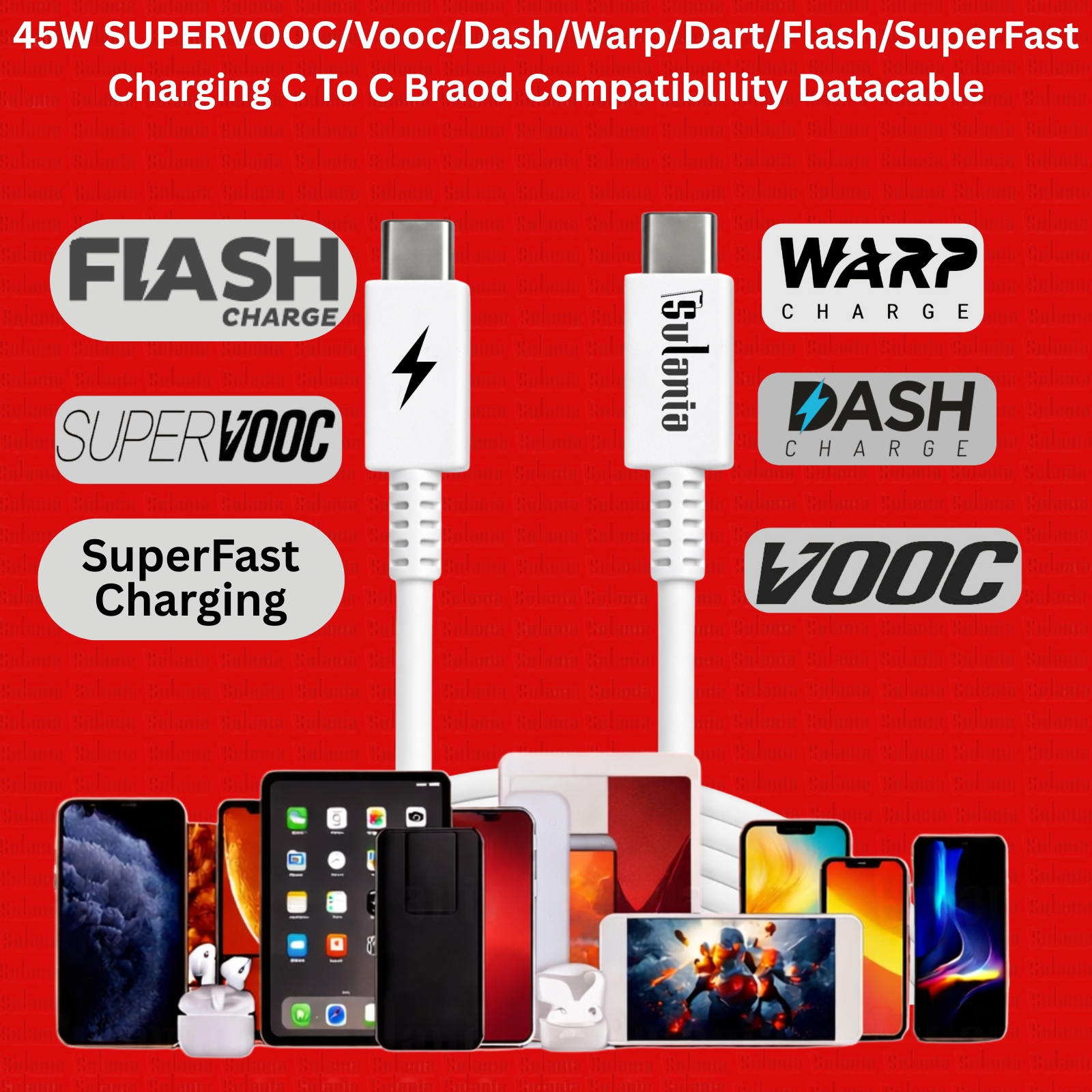 Sulania Orignal 45W 1 Meter USB Type C To Type C SuperVooc Datacable - Image 4