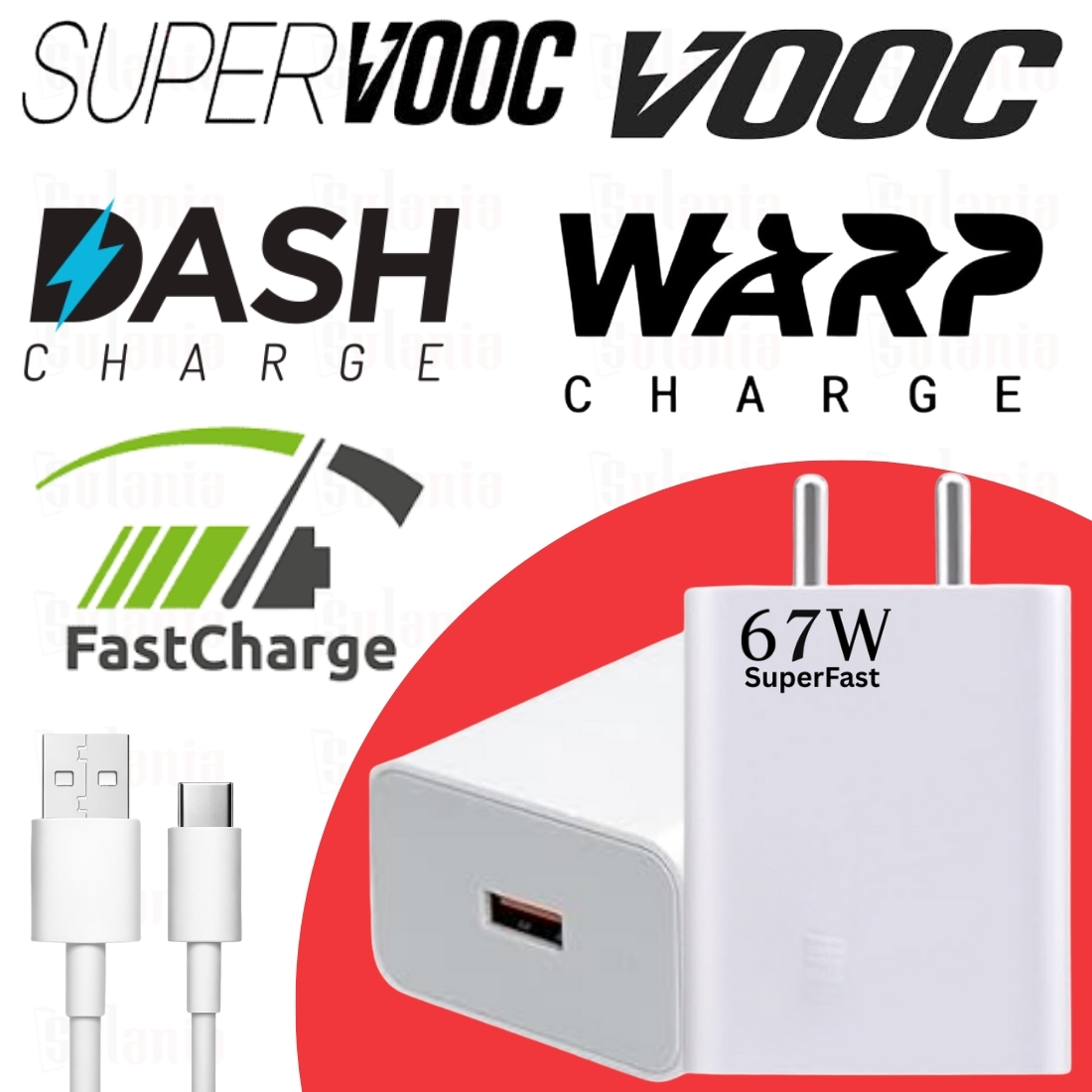 Sulania Orignal BIS Certtified 67W SuperVooc Charger With USB Type A to Type C Datacable - Image 3