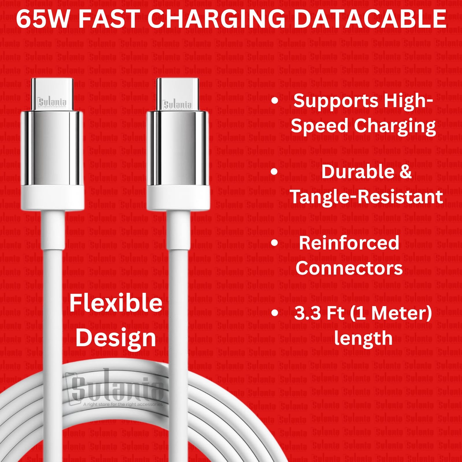 Sulania Orignal 65W 1 Meter USB Type C To Type C SuperVooc Datacable - Image 2
