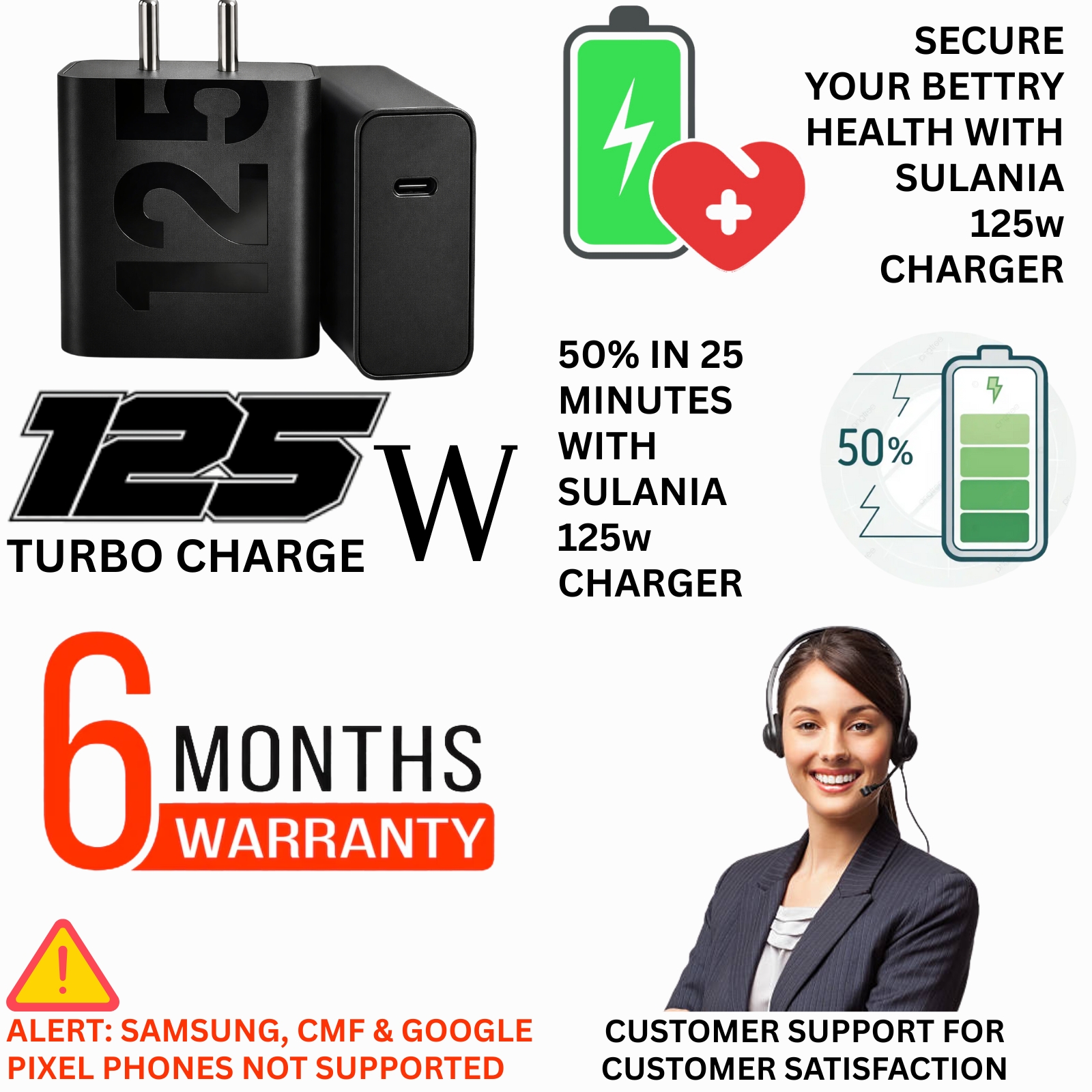 Sulania Orignal BIS Certified 125W Turbo Charger With Type C to Type C Datacable - Image 4