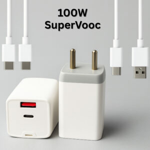 Sulania Orignal BIS Certtified 100W SuperVooc Charger With 2 Datacable (Type C to Type C & USB Type A to Type C)