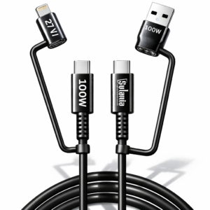 Sulania Orignal 100W 1 Meter 4 In 1 USB Type A, Type C- 2 Pin  & Lightning Datacable