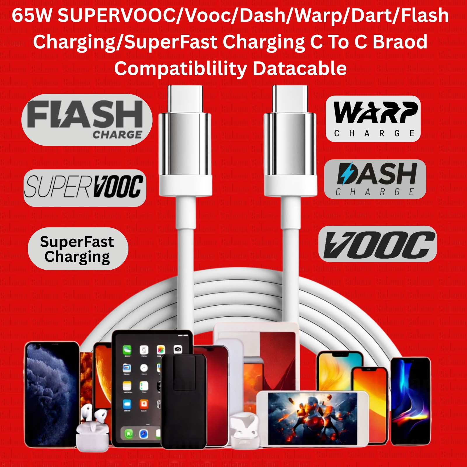 Sulania Orignal 65W 1 Meter USB Type C To Type C SuperVooc Datacable - Image 5
