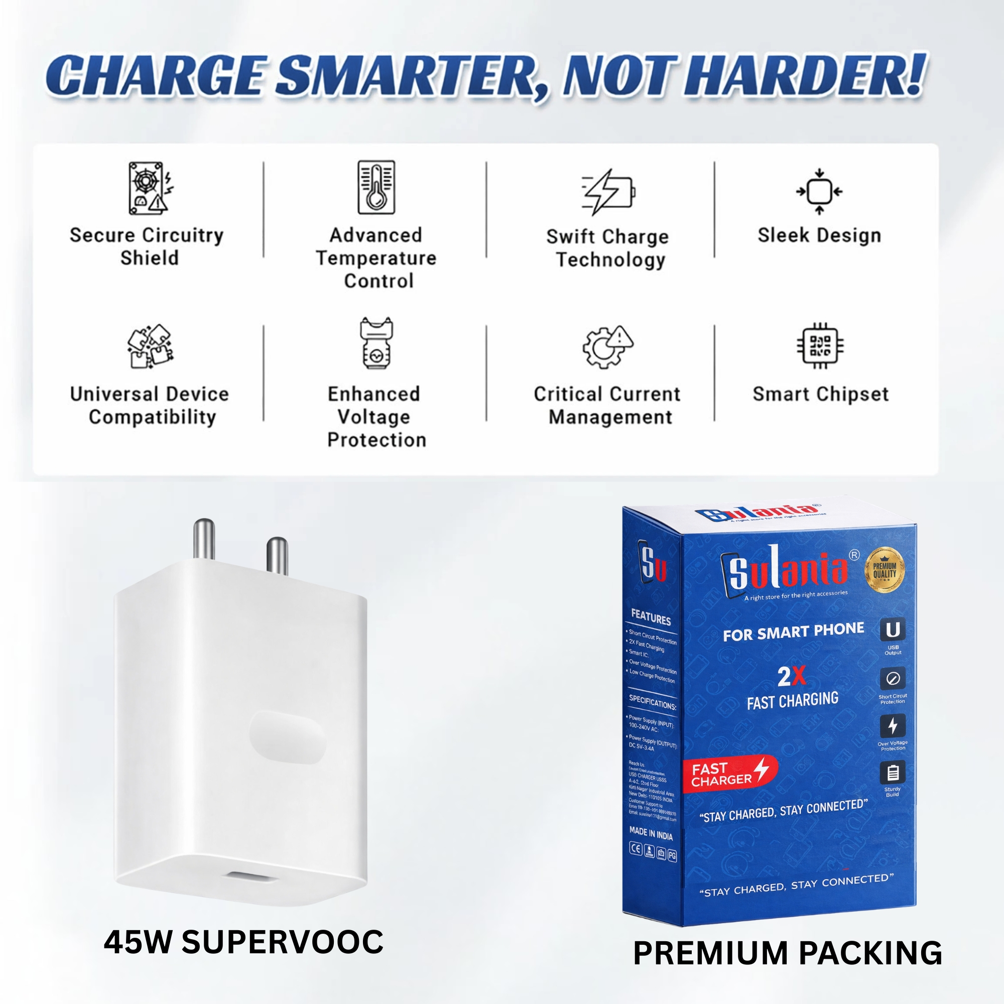 Sulania Orignal BIS Certtified 45W SuperVooc Charger With USB Type A to Type C Datacable - Image 4